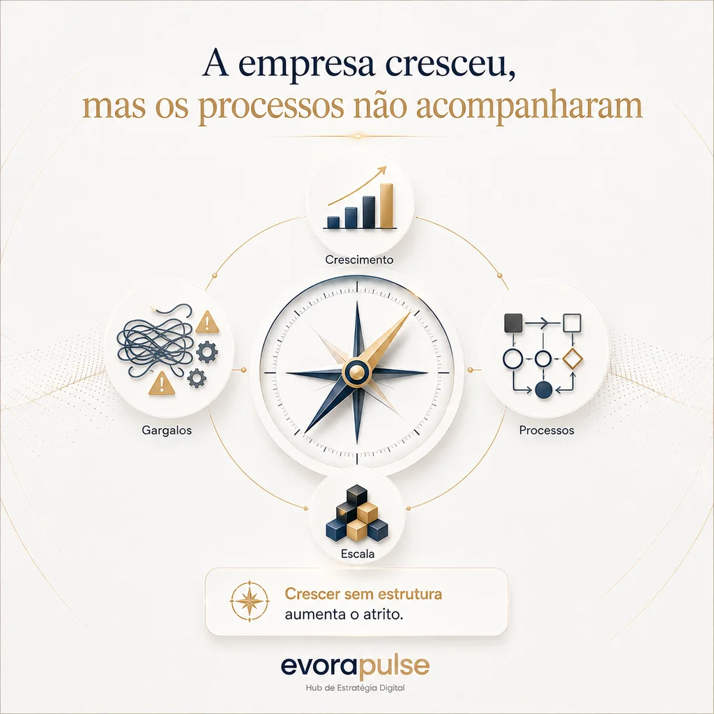 Representação visual de uma empresa que cresceu mais rápido do que seus processos internos
