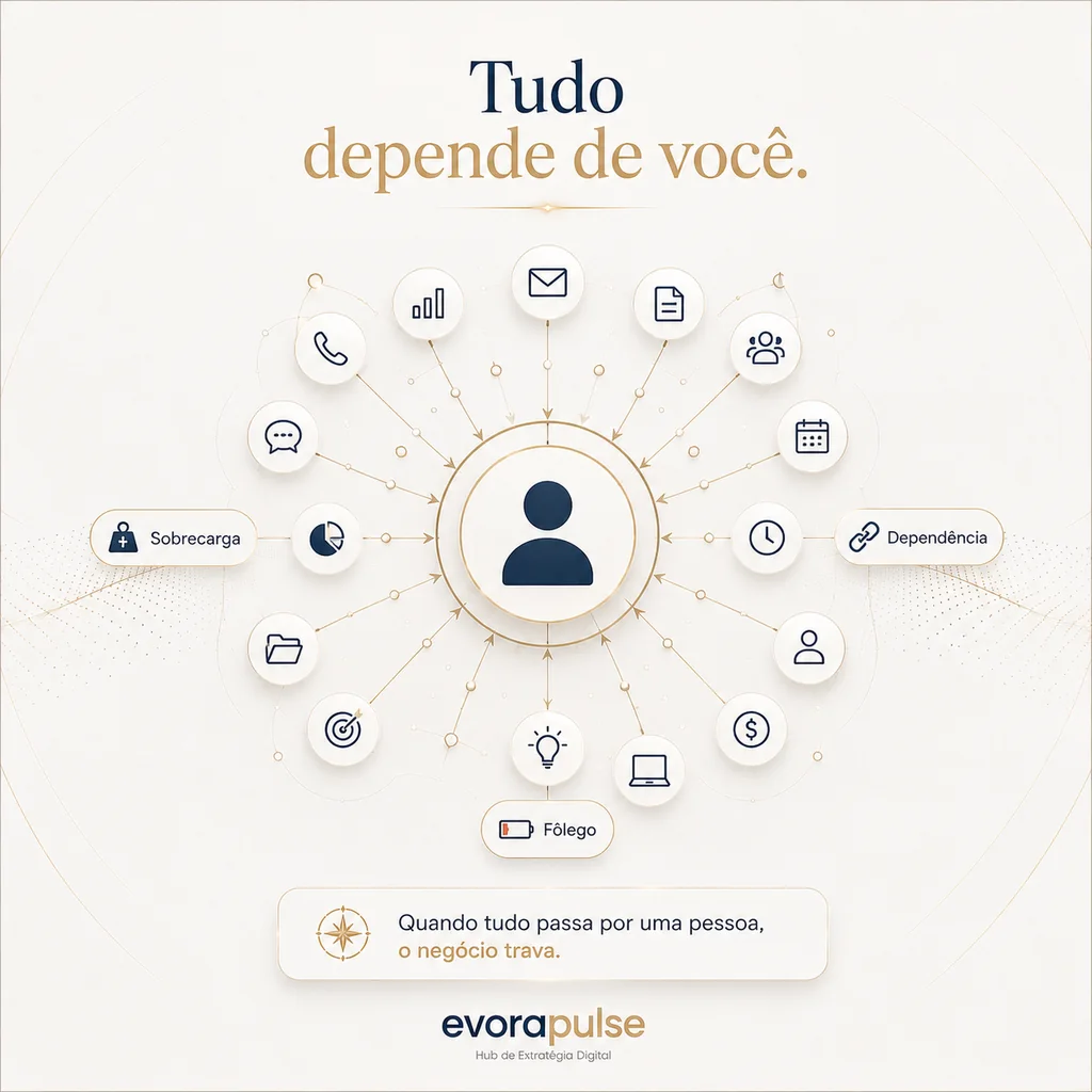 Representação visual de uma empresa em que todas as decisões e demandas dependem de uma única pessoa