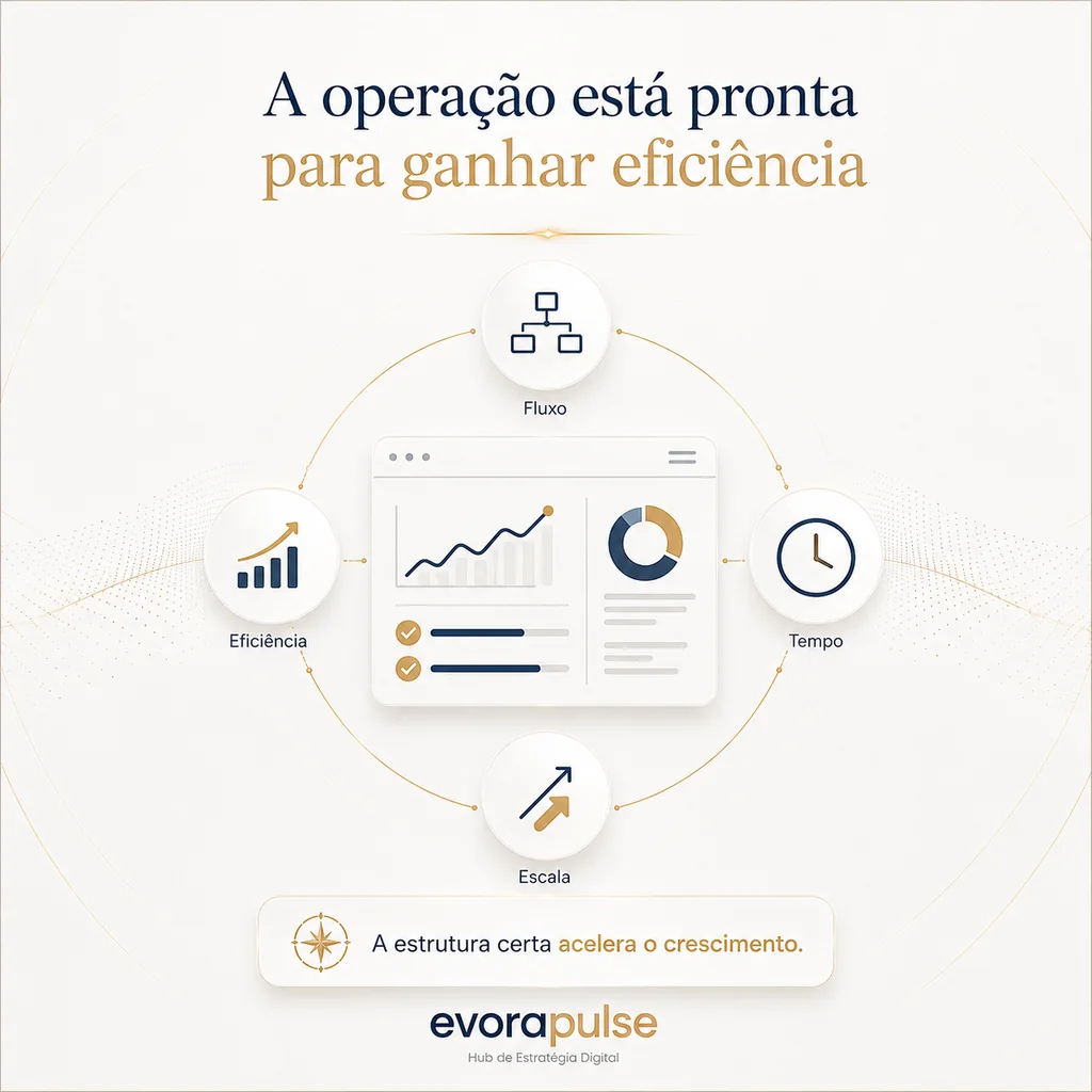 Representação visual de uma operação organizada pronta para ganhar eficiência com processos, automação e tecnologia