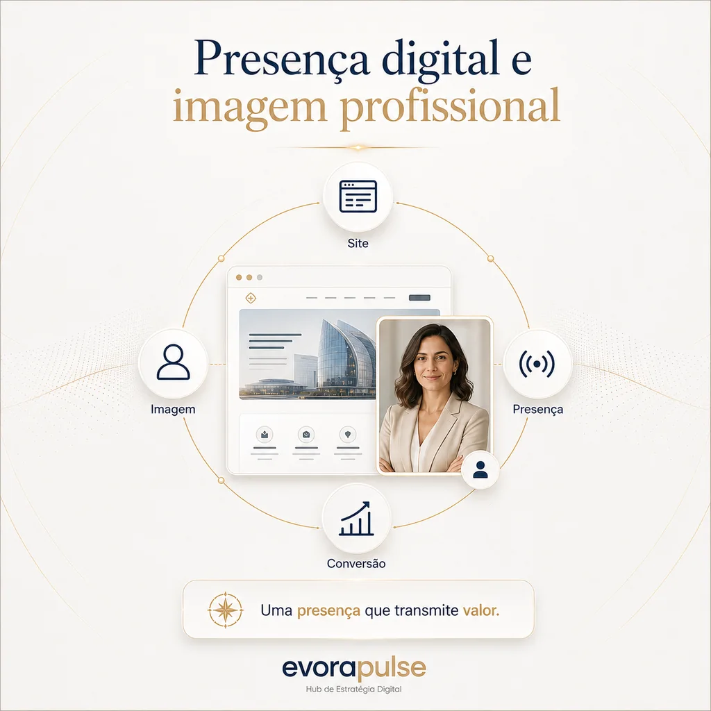 Representação visual de presença digital, site profissional e imagem estratégica